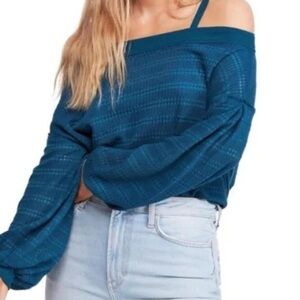 Free People Teal Off-Shoulder Sweater